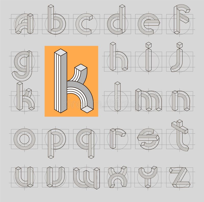 Impossible retro line 3D Font ABC vector illustration
