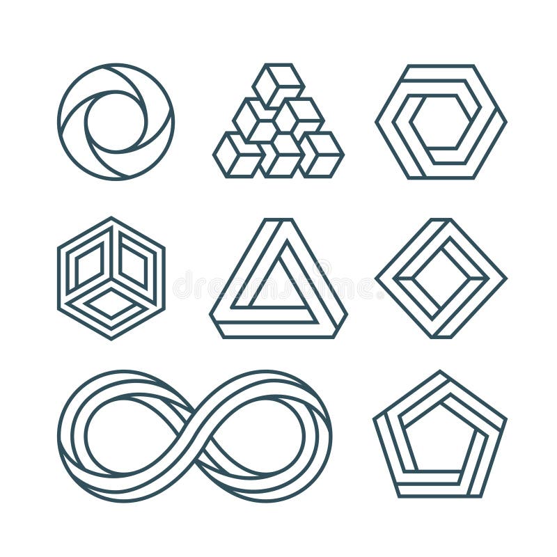 Impossible shapes thin line minimal vector icons set vector illustration