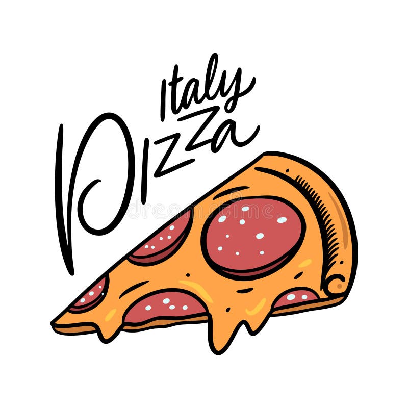 Italy slice pizza pepperoni. Hand drawn colorful vector illustration. stock illustration