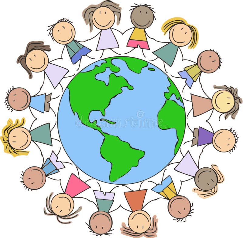 kids illustration - children drawing / kids holding hands on world stock illustration kids illustration - children drawing / kids holding hands on world stock illustration