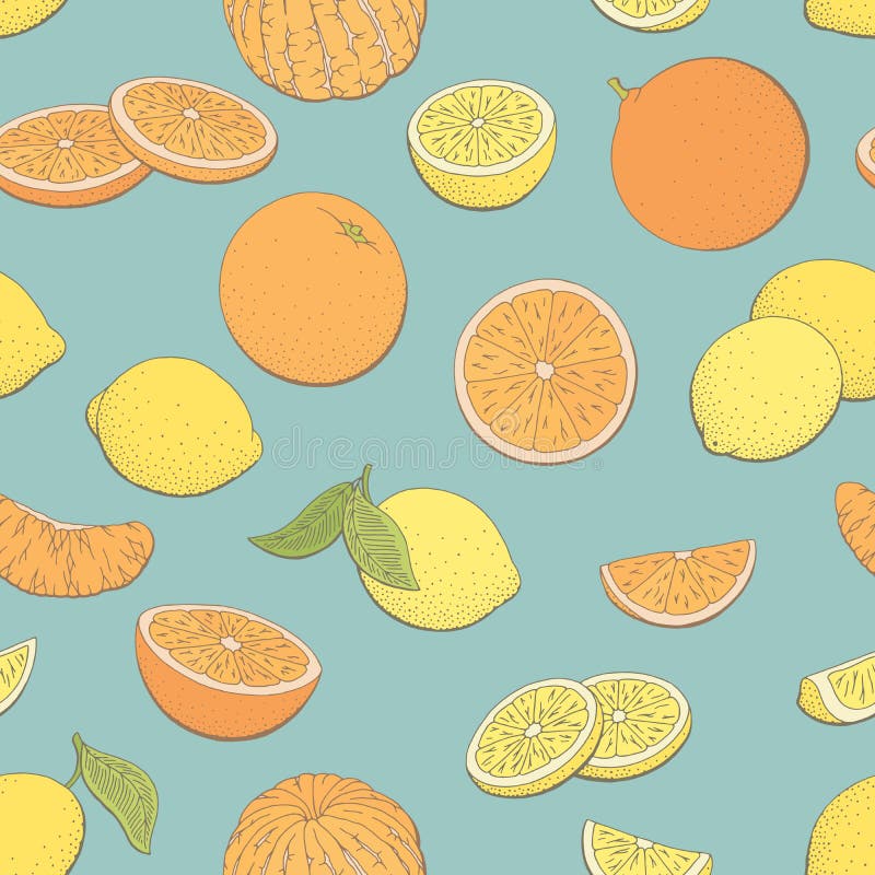 Lemon orange fruit graphic color seamless pattern background sketch illustration vector stock illustration