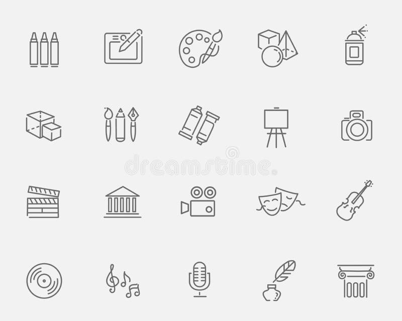 Line Art Icons. Music, theater and artistic icons. Outline vector art Icon set stock illustration