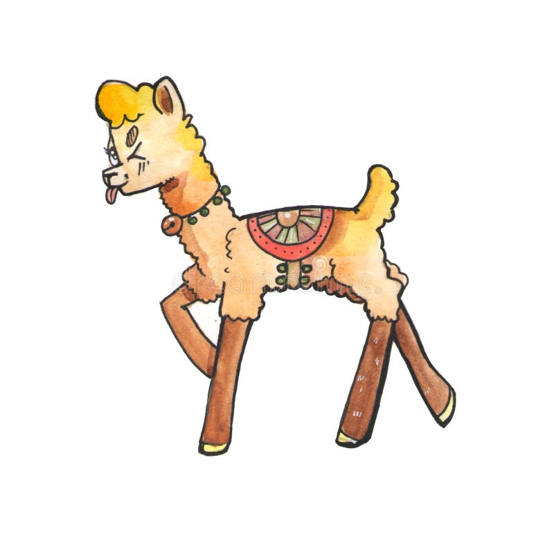 Llama gives a wink. Funny watercolor sketch cartoon alpaca royalty free illustration