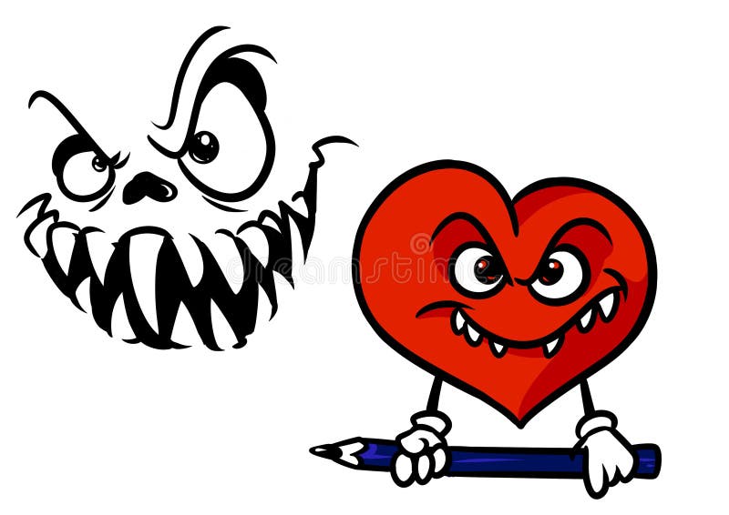 Love paint pencil evil Monster nightmare heart character cartoon royalty free illustration