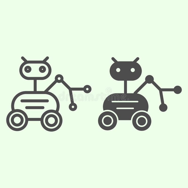 Lunar Rover line and solid icon. Moon exploration robot vehicle or moonwalker outline style pictogram on white vector illustration Lunar Rover line and solid icon. Moon exploration robot vehicle or moonwalker outline style pictogram on white vector illustration