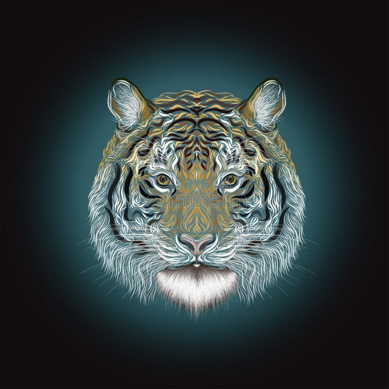 The majestic tiger, painted smooth lines, on a dark background. royalty free illustration The majestic tiger, painted smooth lines, on a dark background. royalty free illustration