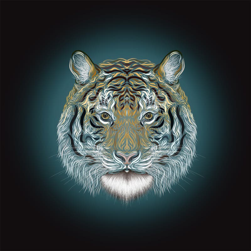 The majestic tiger, painted smooth lines, on a dark background. vector illustration The majestic tiger, painted smooth lines, on a dark background. vector illustration
