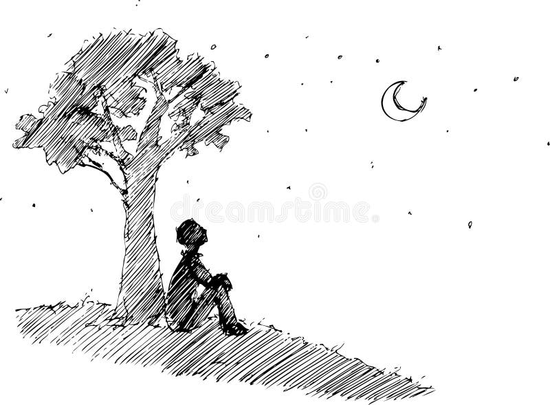 Man looking at the moon vector vector illustration