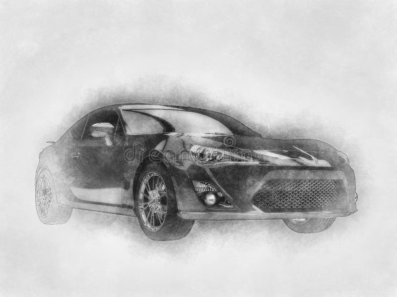 Modern sports car - pencil drawing. Modern sports car - pencil hand drawn illustration stock illustration