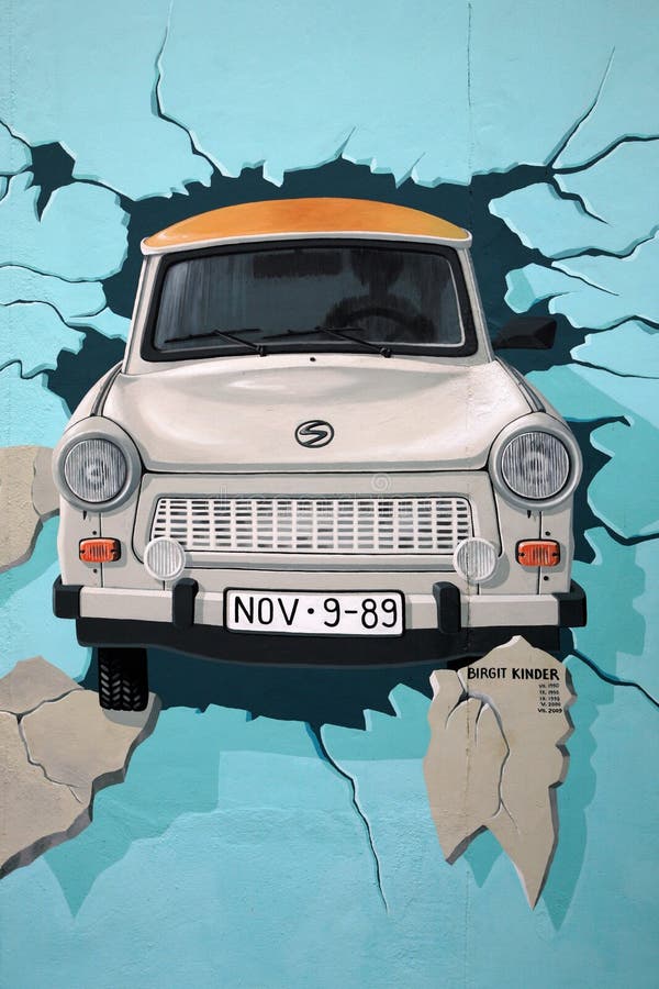 Mural of Trabant car breaking through Berlin Wall stock illustration Mural of Trabant car breaking through Berlin Wall stock illustration