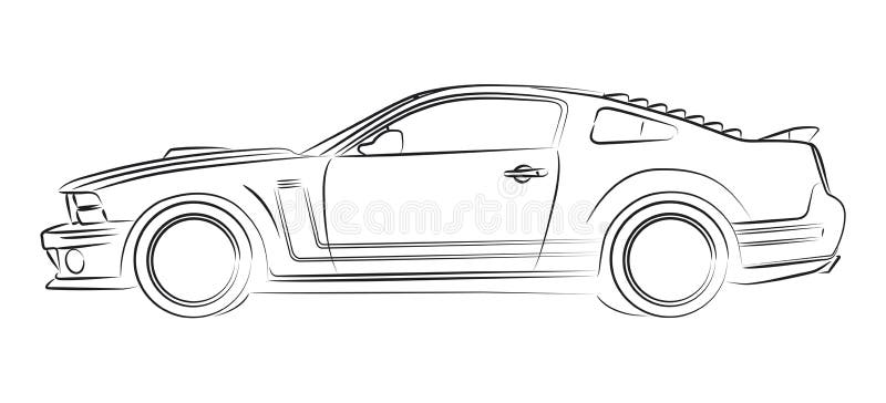 Muscle car drawing. American muscle car digital drawing vector illustration