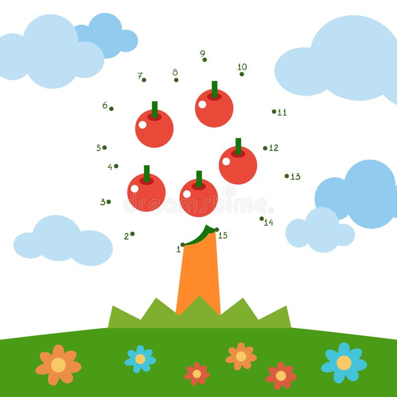 Numbers game for children, Apple tree vector illustration