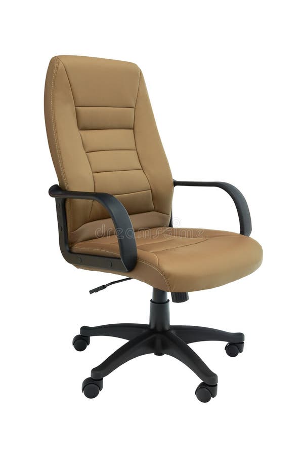 Office premium chair, perspective view. Modern beige leather chair for office managers and CEOs. Isolated on white background,. Clipping path included stock photography Office premium chair, perspective view. Modern beige leather chair for office managers and CEOs. Isolated on white background,. Clipping path included stock photography