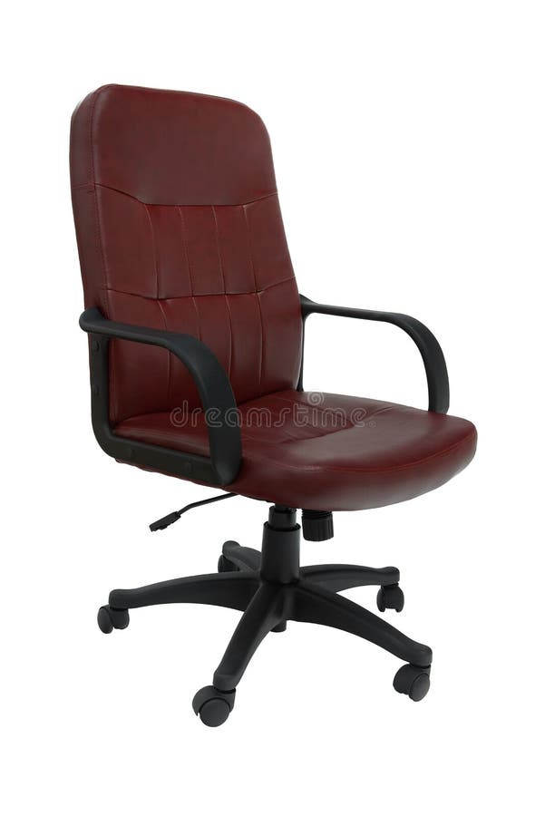 Office premium chair, perspective view. Modern dark red leather chair for office managers and CEOs. Isolated on white background,. Clipping path included stock photo Office premium chair, perspective view. Modern dark red leather chair for office managers and CEOs. Isolated on white background,. Clipping path included stock photo