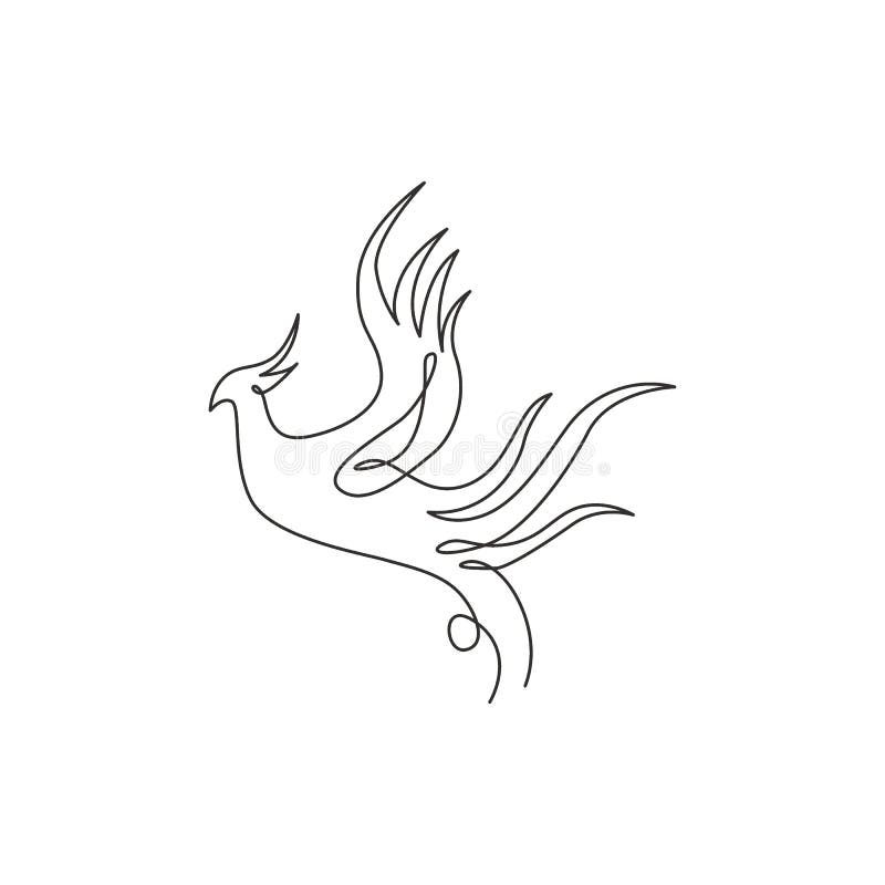 One continuous line drawing of elegant phoenix bird for company logo identity. Business icon concept from animal shape. Dynamic. Single line draw vector design royalty free illustration