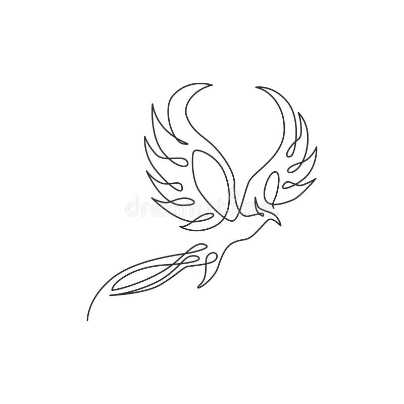 One continuous line drawing of elegant phoenix bird for company logo identity. Business icon concept from animal shape. Modern. Single line draw vector design stock illustration