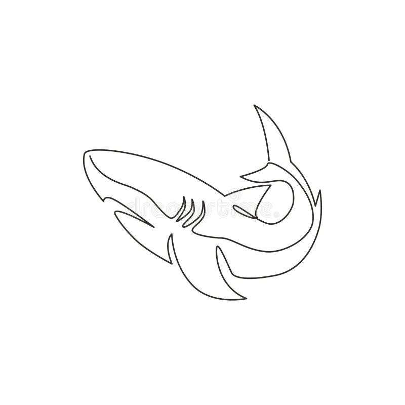 One continuous line drawing of shark sea fish predator for underwater life aquarium logo identity. Wild sea animal concept for vector illustration
