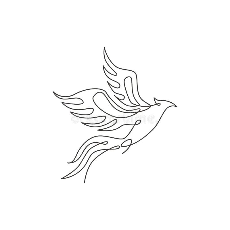 One single line drawing of luxury phoenix bird for company logo identity. Business corporation icon concept from animal shape. Trendy continuous line vector stock illustration