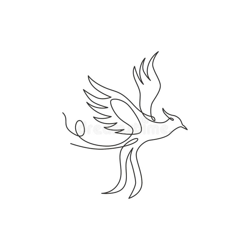 One single line drawing of luxury phoenix bird for company logo identity. Business corporation icon concept from animal shape. Dynamic continuous line graphic vector illustration