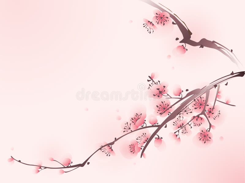 Oriental style painting, cherry blossom in spring stock illustration