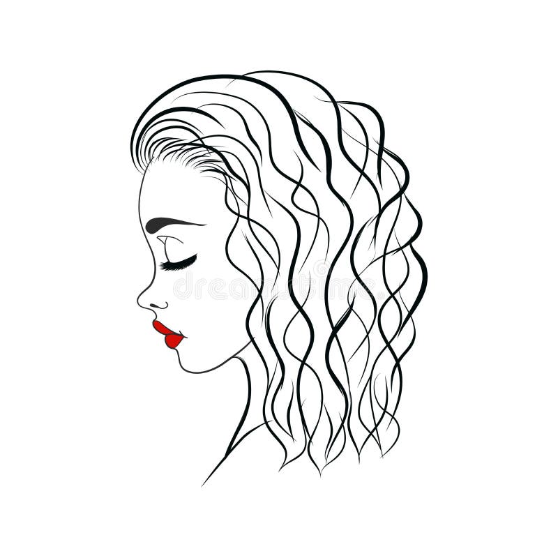 Original concept illustration of a beautiful young woman. Minimalist hand drawing stock illustration
