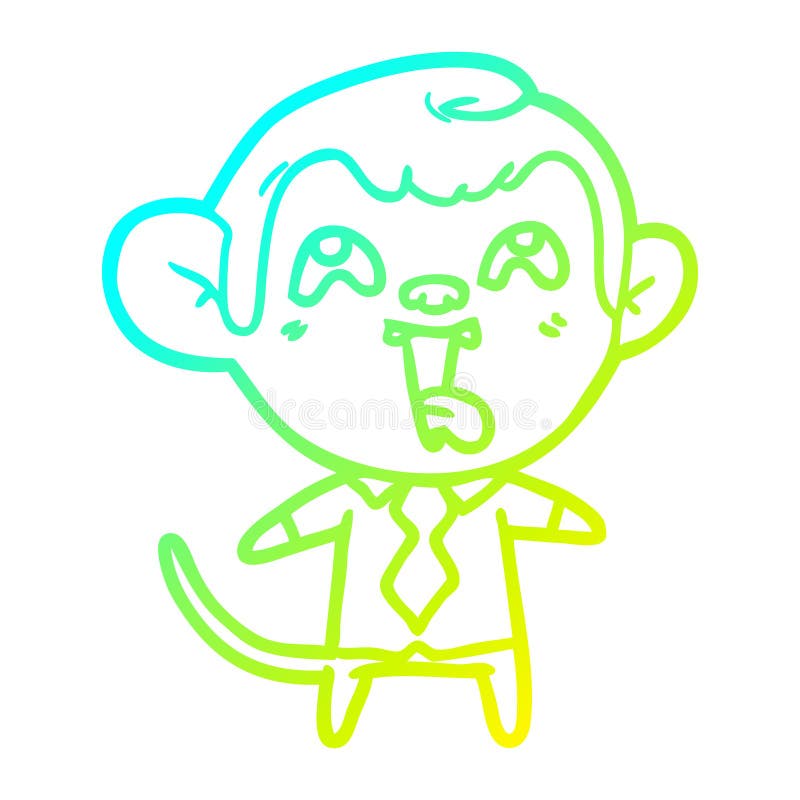A creative cold gradient line drawing crazy cartoon monkey in shirt and tie. An original creative cold gradient line drawing crazy cartoon monkey in shirt and stock illustration