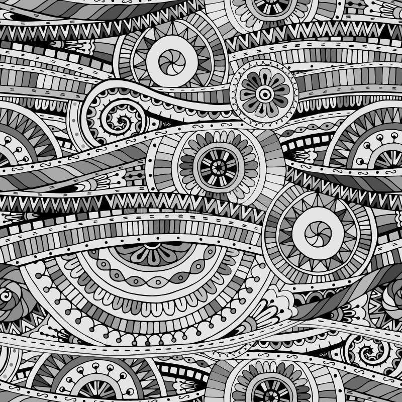 Original mosaic drawing tribal doddle ethnic pattern. Seamless background with geometric elements. Black and white version. vector illustration