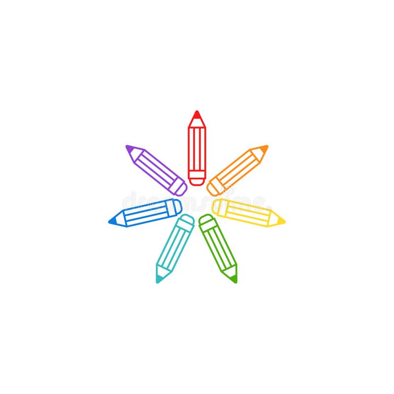 Outline pencil rainbow flower. Isolated on white. Flat line icon. Vector illustration. Creativity sign. Creative idea symbol. Knowledge and inspiration vector illustration