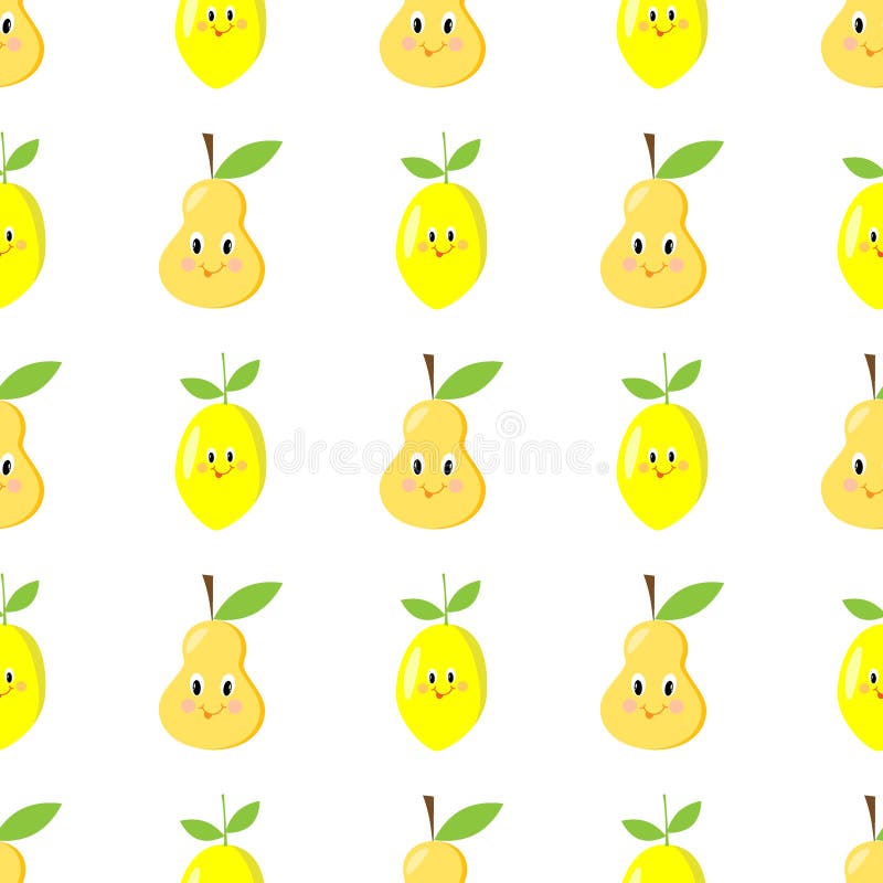 Pear lemon seamless pattern child vector illustration