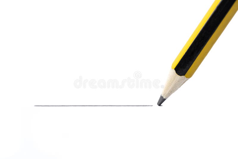Pencil drawing a straight line, isolated on white background stock photos