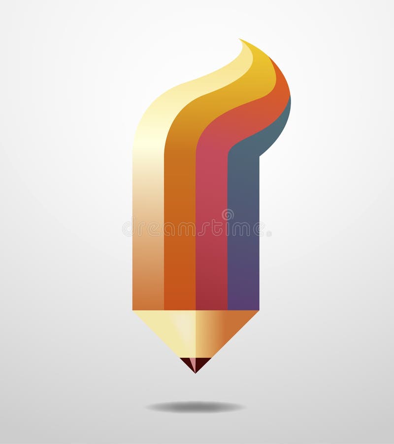 Pencil fire logo. Vector illustration or drawing of a pencil logo with a fire flame effect royalty free illustration
