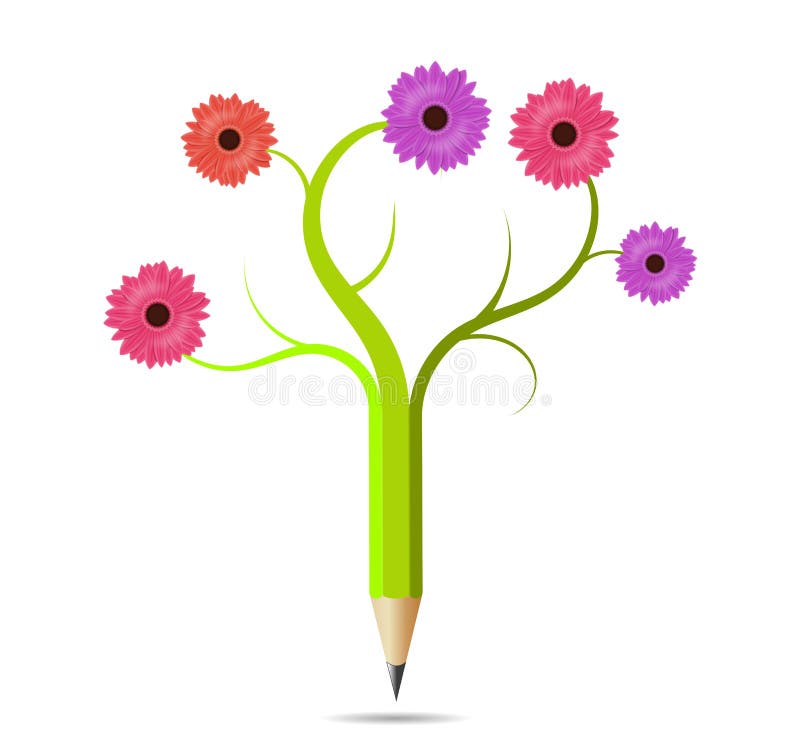 Pencil like a flower, concept acology. Pencil like a flower gerbera, concept acology, recycle stock illustration