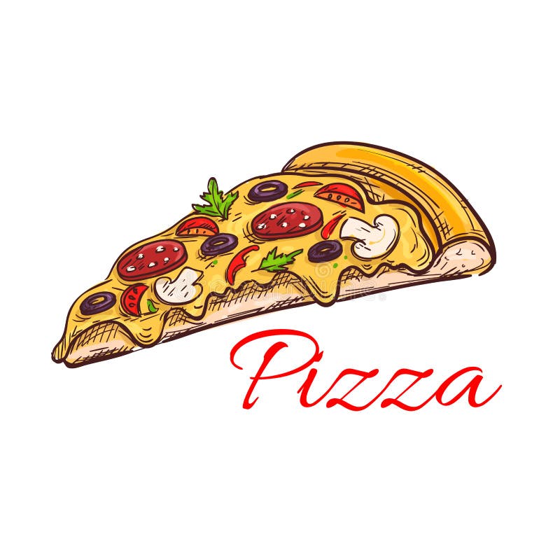 Pepperoni pizza thin slice isolated sketch royalty free illustration