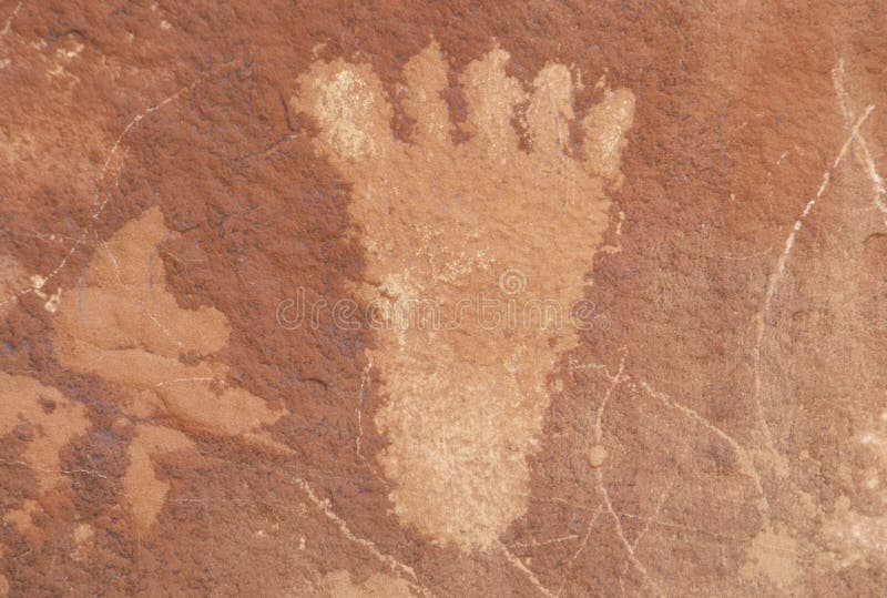 Petroglyph of a human foot from Atlati Rock, NV royalty free stock photos