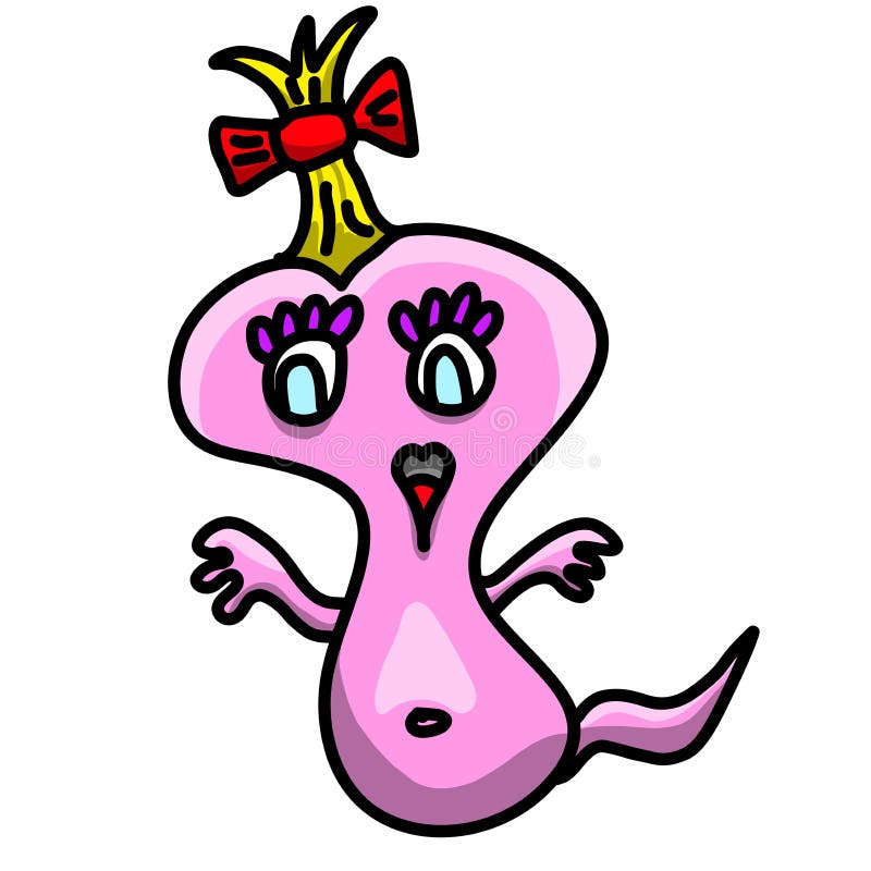 A happy pink cute monster. Original drawing vector illustration