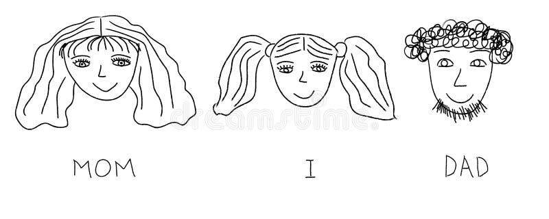 Portrait of family mother, father, daughter, child drawing. Vector illustration stock illustration Portrait of family mother, father, daughter, child drawing. Vector illustration stock illustration