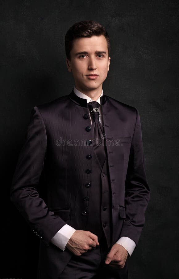Portrait of young beautiful fashionable man stock photo