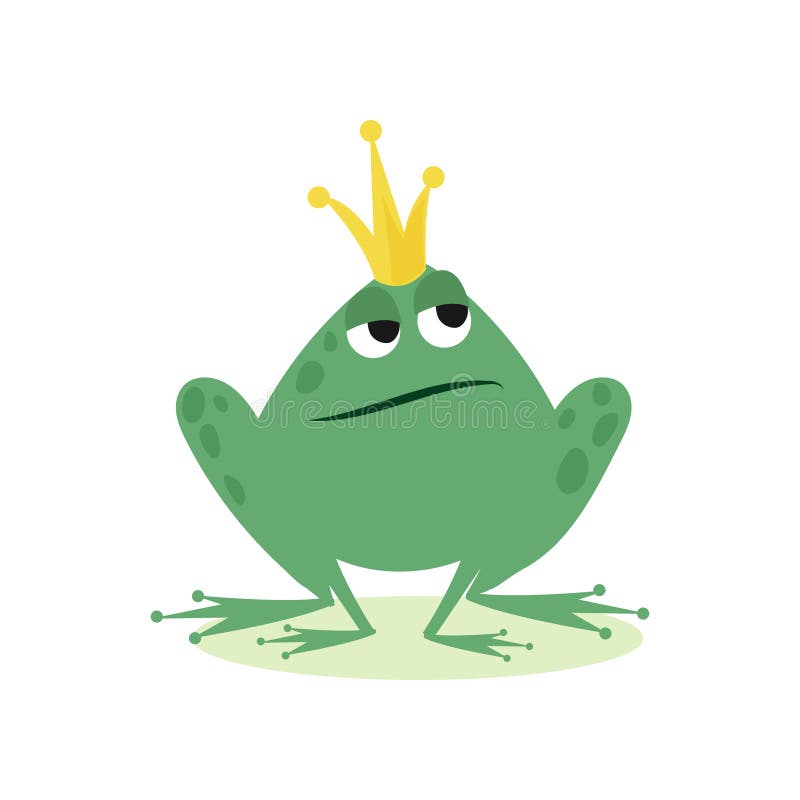 Prince frog in golden crown, fairy tale character cartoon vector Illustration stock illustration