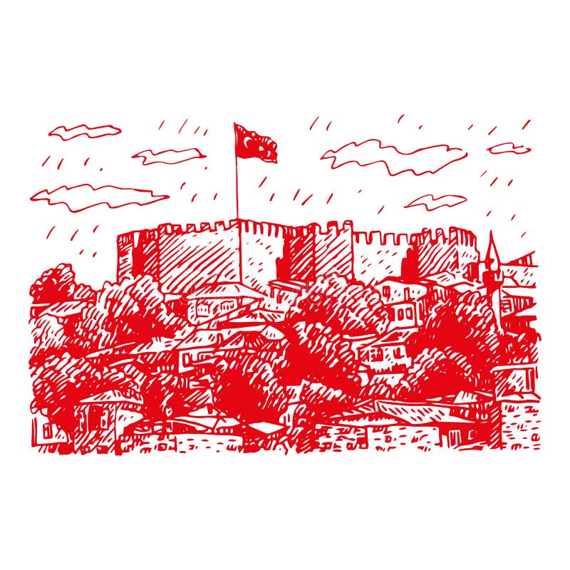 Ankara, Turkey. Castle. Vector illustration. Ankara Castle, Ankara capital city of Turkey. Vector freehand pencil sketch vector illustration