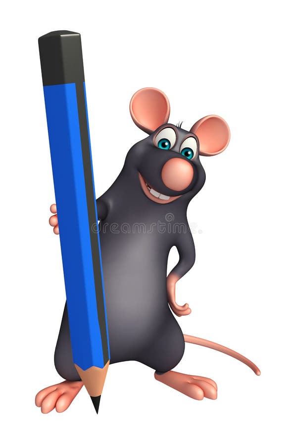 Rat cartoon character with pencil. 3d rendered illustration of Rat cartoon character with pencil stock illustration