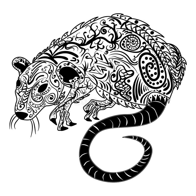 Rat chinese zodiac sign zentangle stylized, vector illustration. Pattern, freehand pencil, hand drawn. Zen art. Ornate. Lace stock illustration