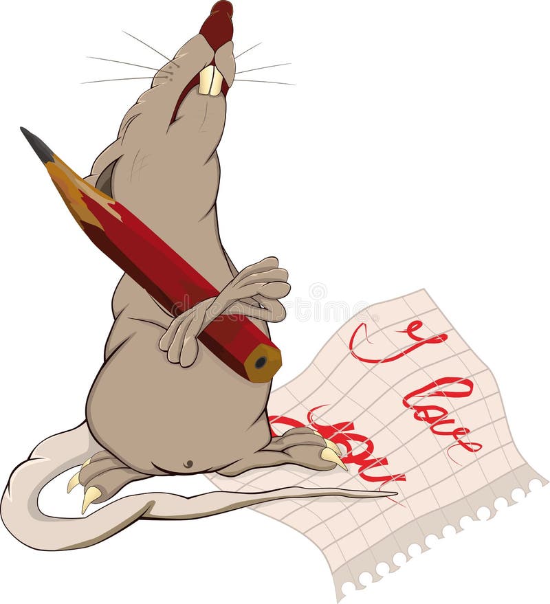 Rat, love and a note. Rat love and a note pest pets pencil tail vector illustration