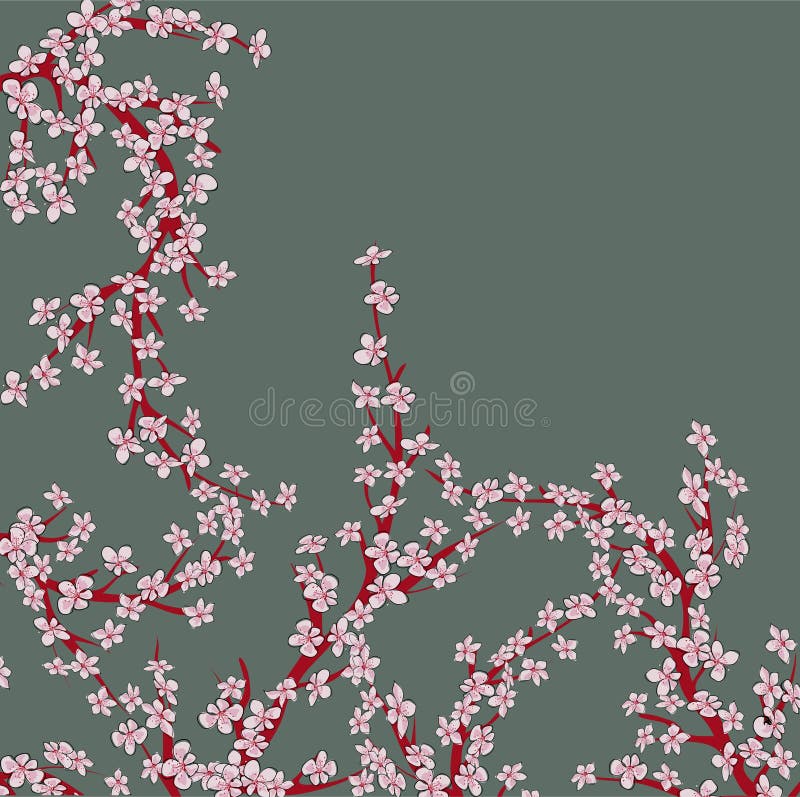 Realistic sakura japan cherry branch with blooming flowers. EPS 10 vector file included.  stock illustration