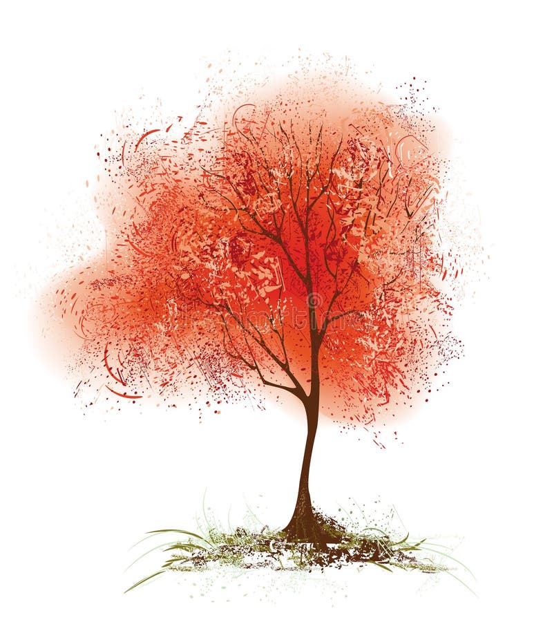 Red aspen. Red stylized aspen with a foliage to the drawn grunge texture stock illustration Red aspen. Red stylized aspen with a foliage to the drawn grunge texture stock illustration