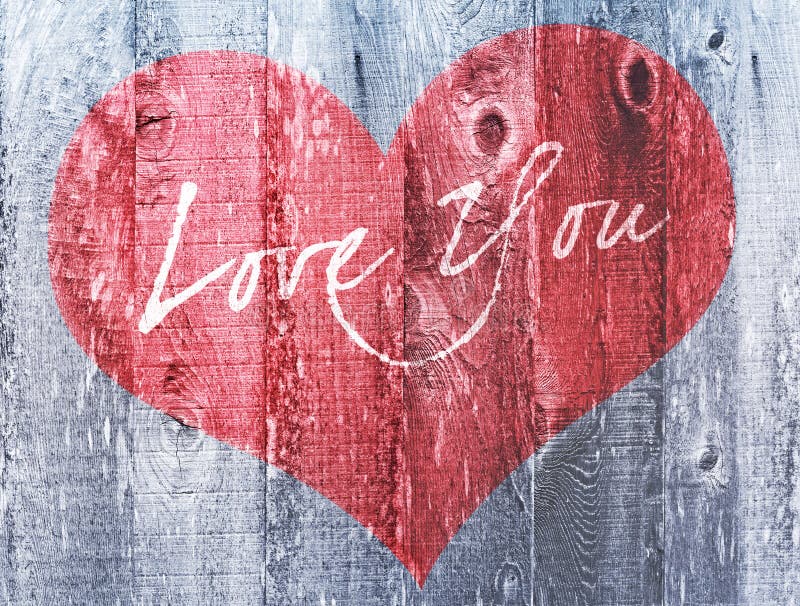 Red Heart Valentines Day Holiday Love You Heart Greeting Distressed Wood royalty free stock photo
