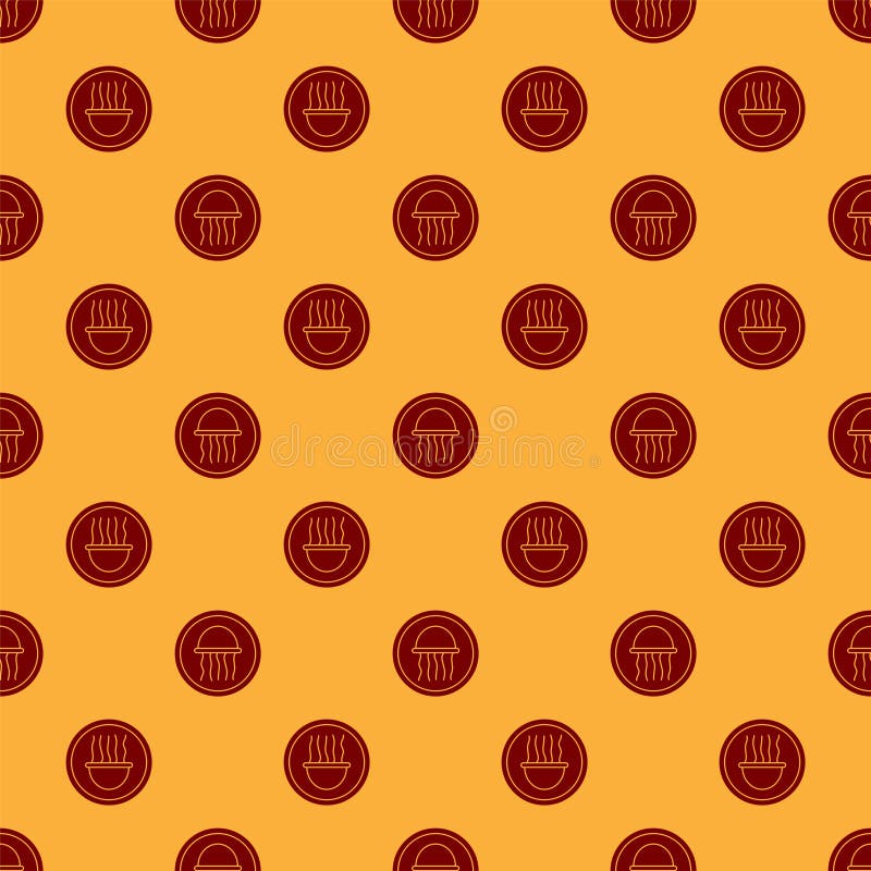 Red Jellyfish on a plate icon isolated seamless pattern on brown background. Vector. royalty free illustration