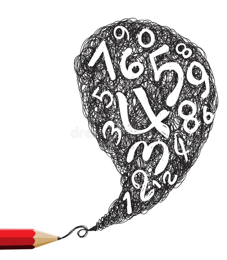 Red pencil drawing speech with numbers symbols. Abstract red pencil drawing speech with numbers symbols royalty free illustration Red pencil drawing speech with numbers symbols. Abstract red pencil drawing speech with numbers symbols royalty free illustration