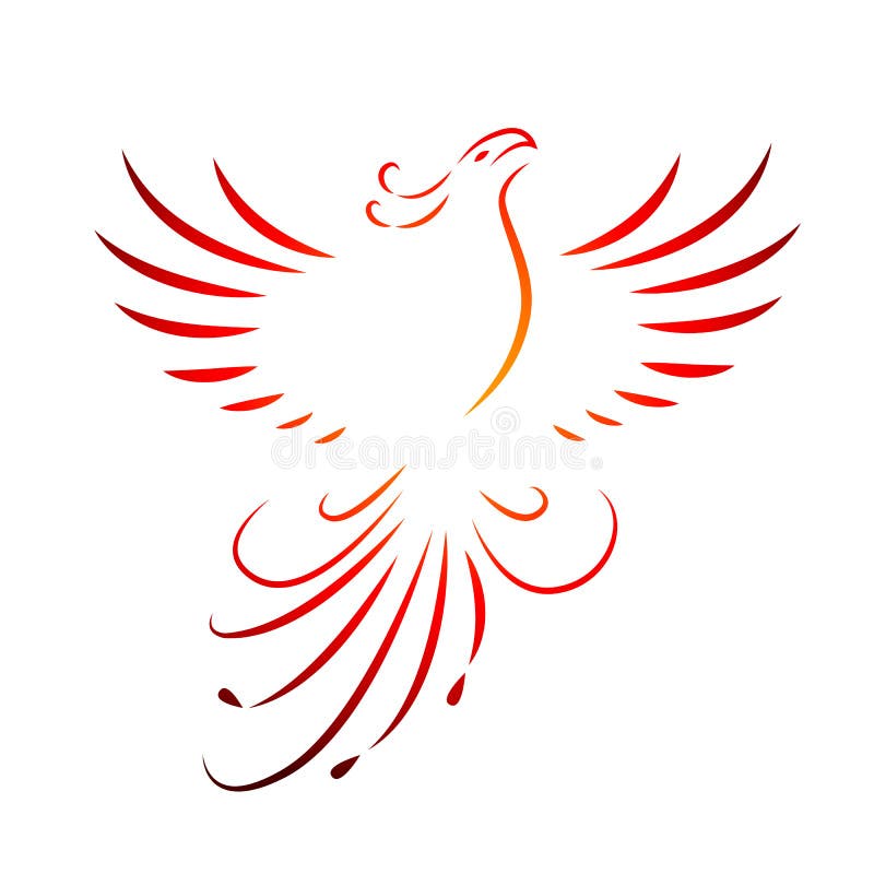 Red phoenix rising wings line drawing isolated on a white background. Vector illustration EPS10 vector illustration