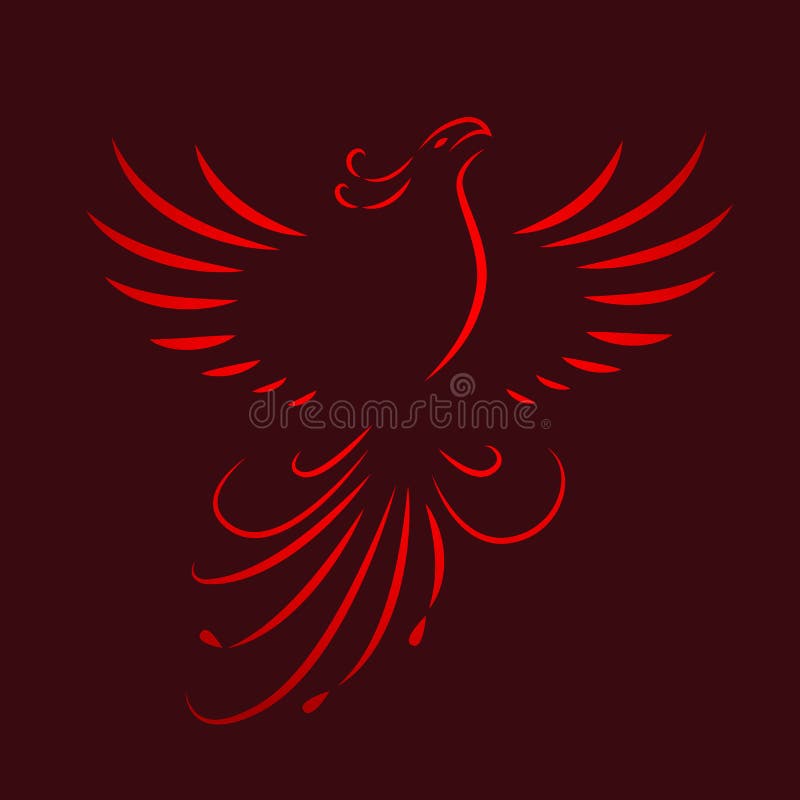 Red phoenix rising wings line drawing. Vector illustration EPS10 vector illustration