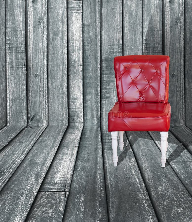 Red vintage leather chair. On perspective wooden floor stock photography Red vintage leather chair. On perspective wooden floor stock photography